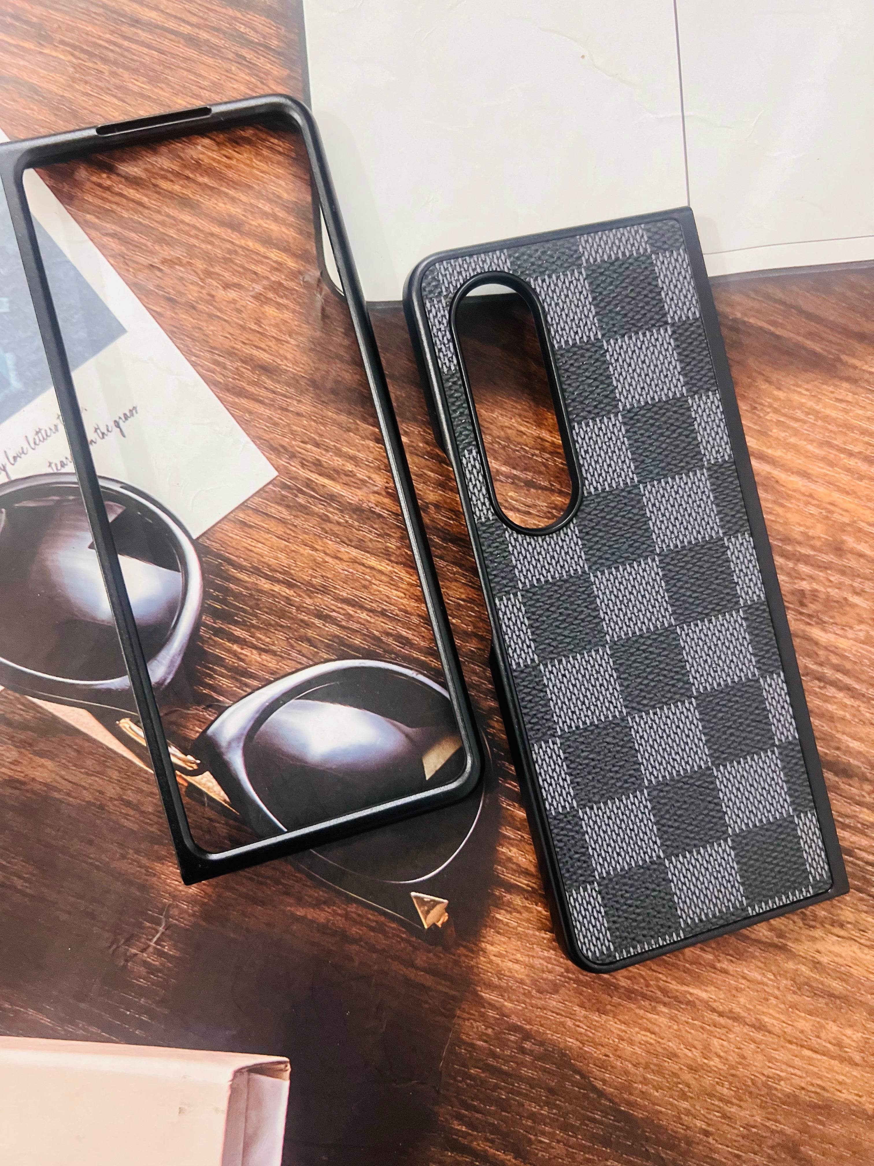 Samsung Z Fold 4 Premium Leather Finish Case Cover - LV Black - Guleel