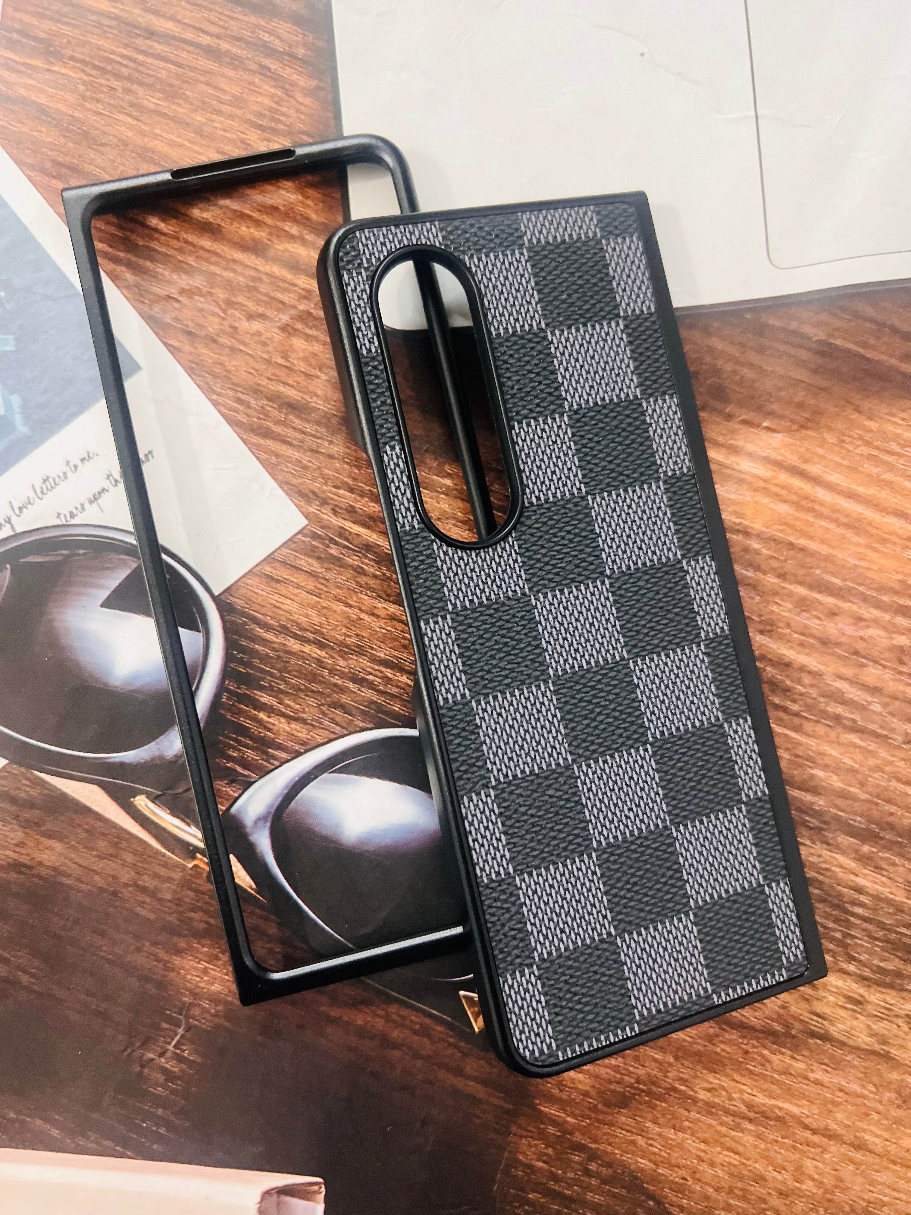 Samsung Z Fold 4 Premium Leather Finish Case Cover - LV Black - Guleel