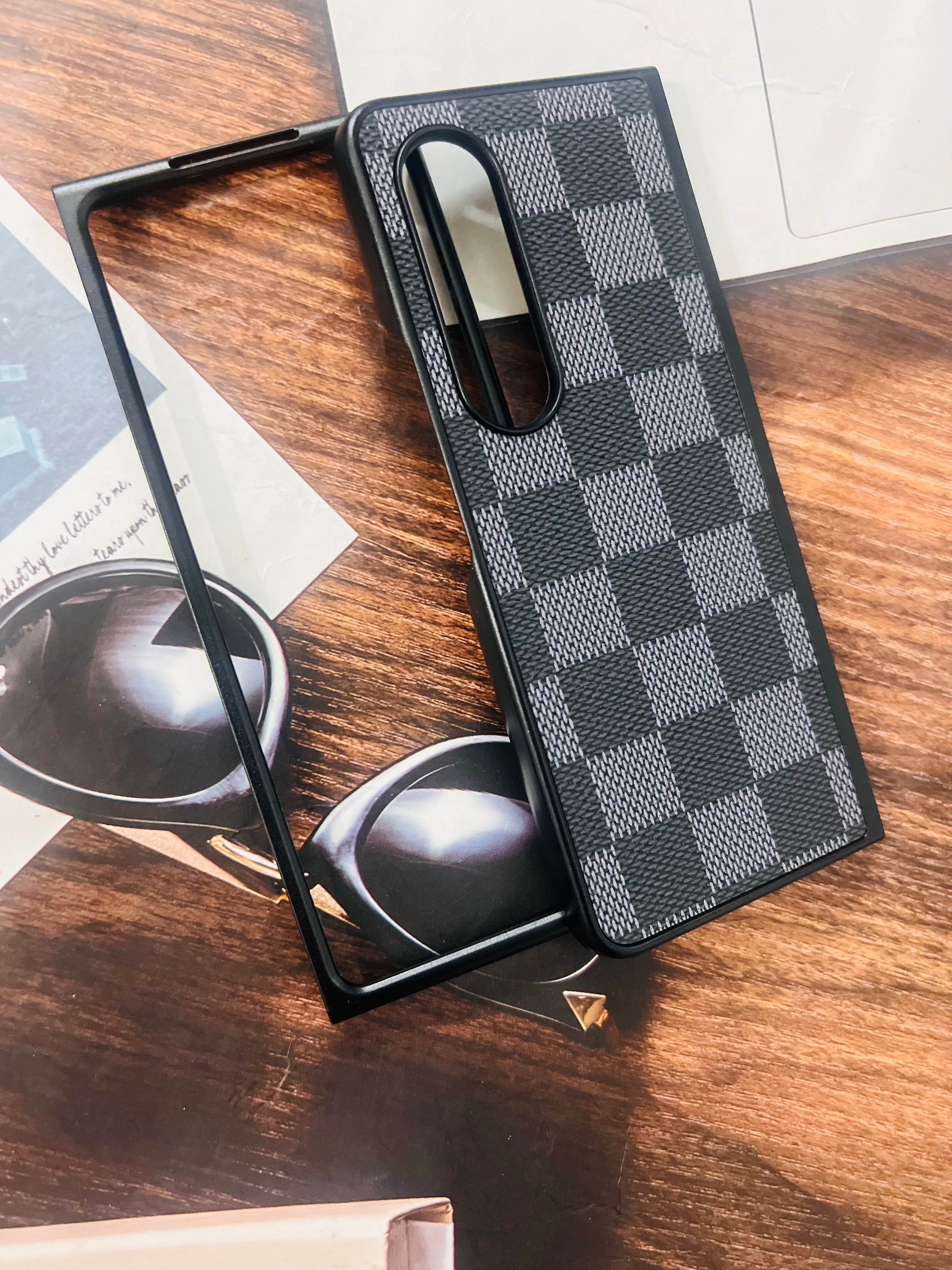 Samsung Z Fold 4 Premium Leather Finish Case Cover - LV Black - Guleel