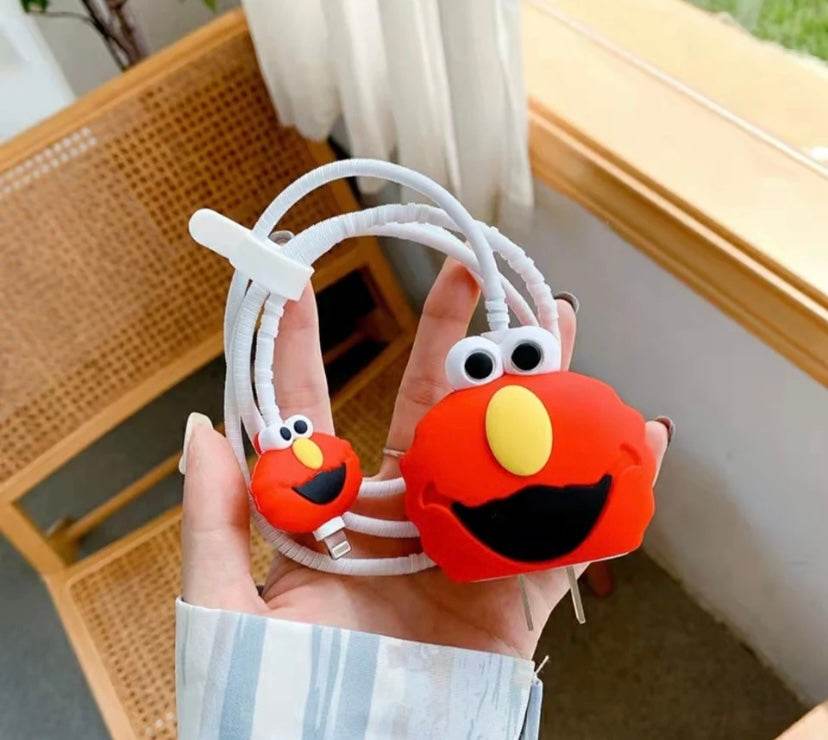 Silicone Cartoon iPhone Charger Cover for 18-20W Chargers - Red Yellow (with Wire Cover) - Guleel