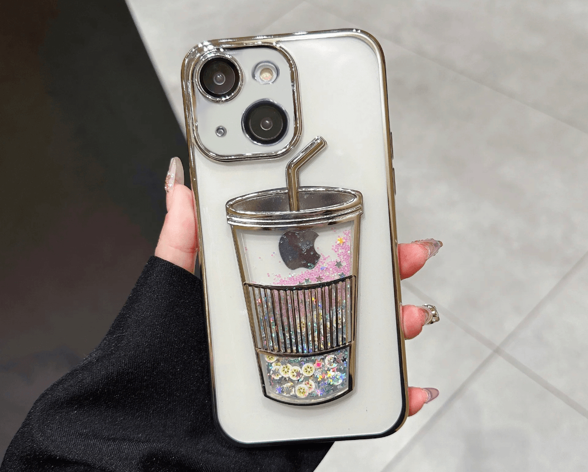 Transparent Glitter Star Drink Cup and Straw Case - Guleel