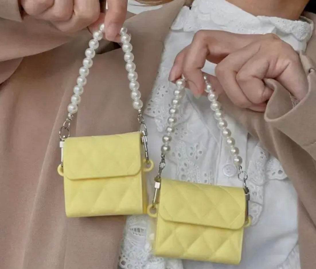 Airpod's Pro Cute Bag with Pearl Bracelet Chain Silicone Case Cover - Yellow - Guleel