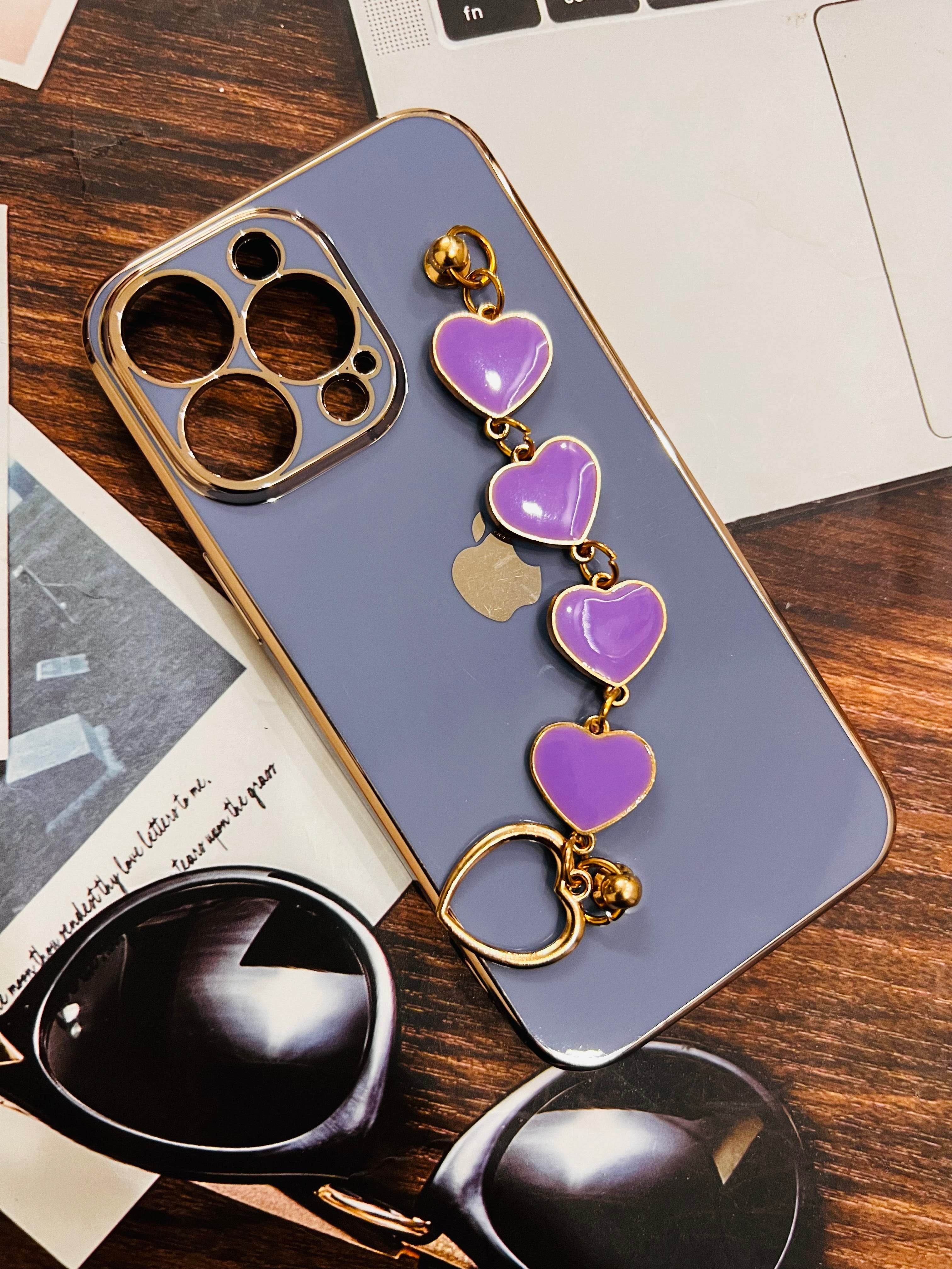 iPhone 13 Pro Cute 3D Hearts Chain Silicon Case Cover - Blue - Guleel