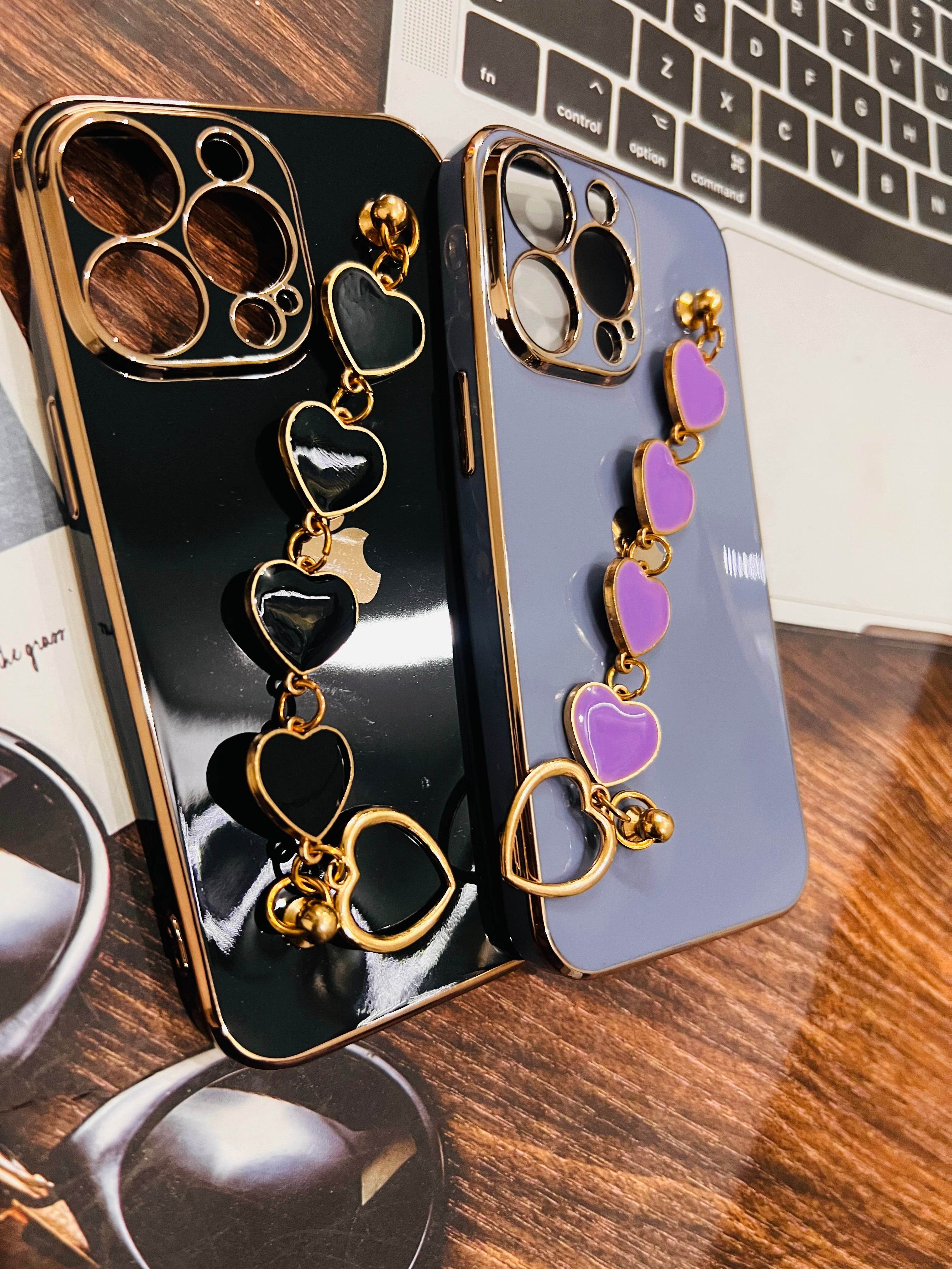 iPhone 13 Pro Cute 3D Hearts Chain Silicon Case Cover - Blue - Guleel