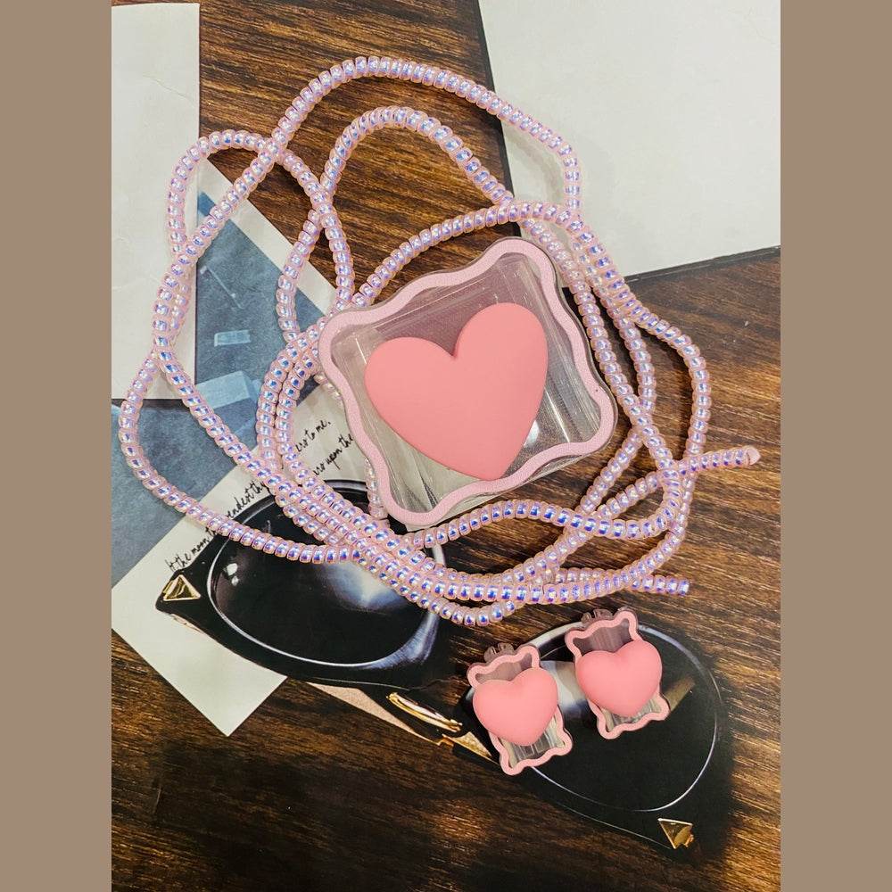 Silicone Cartoon iPhone 3D Heart Charger Case Cover for 18-20W Chargers - Pink (with Wire Cover) - Guleel