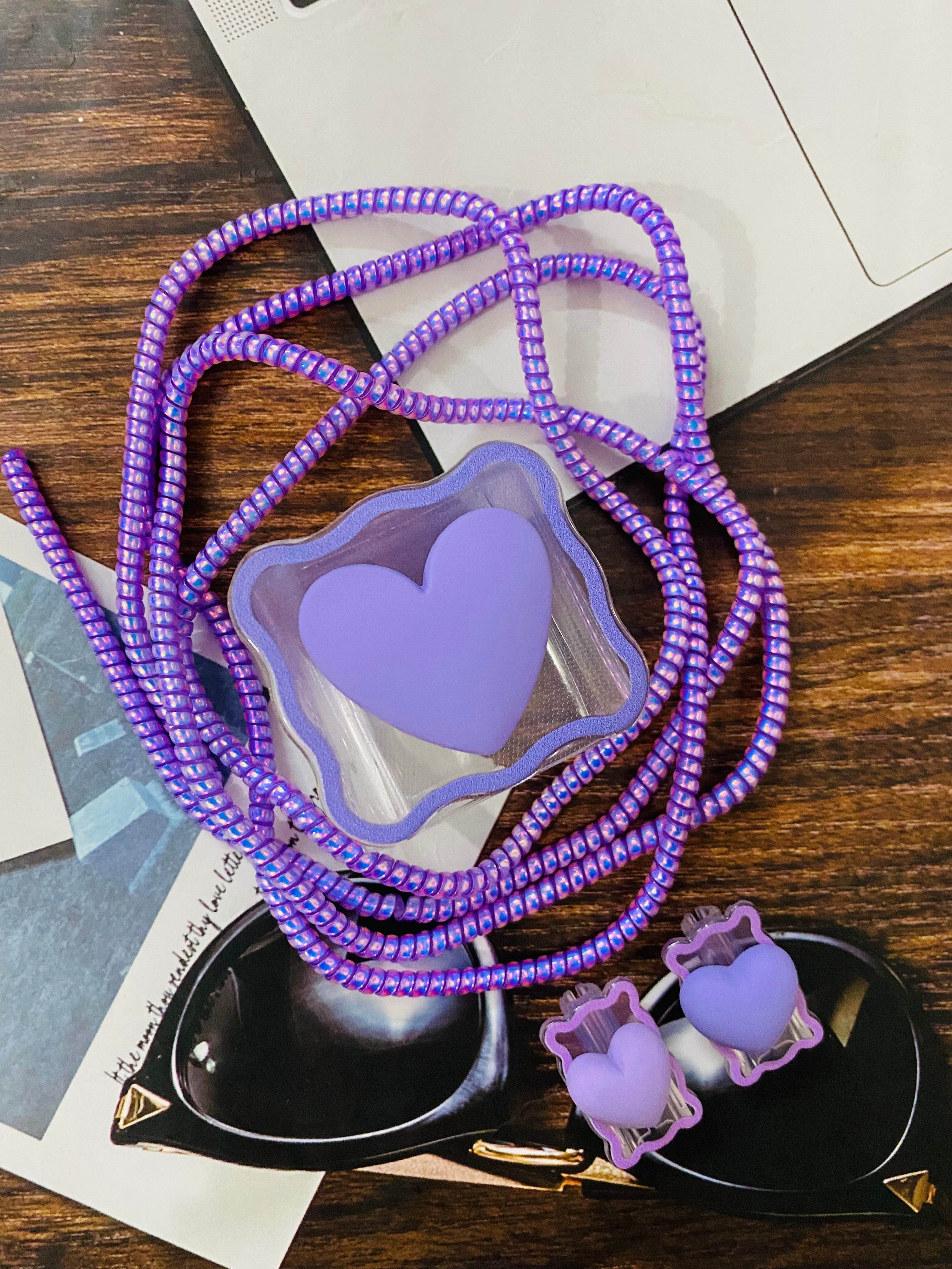 Silicone Cartoon iPhone 3D Heart Charger Case Cover for 18-20W Chargers - Purple (with Wire Cover) - Guleel