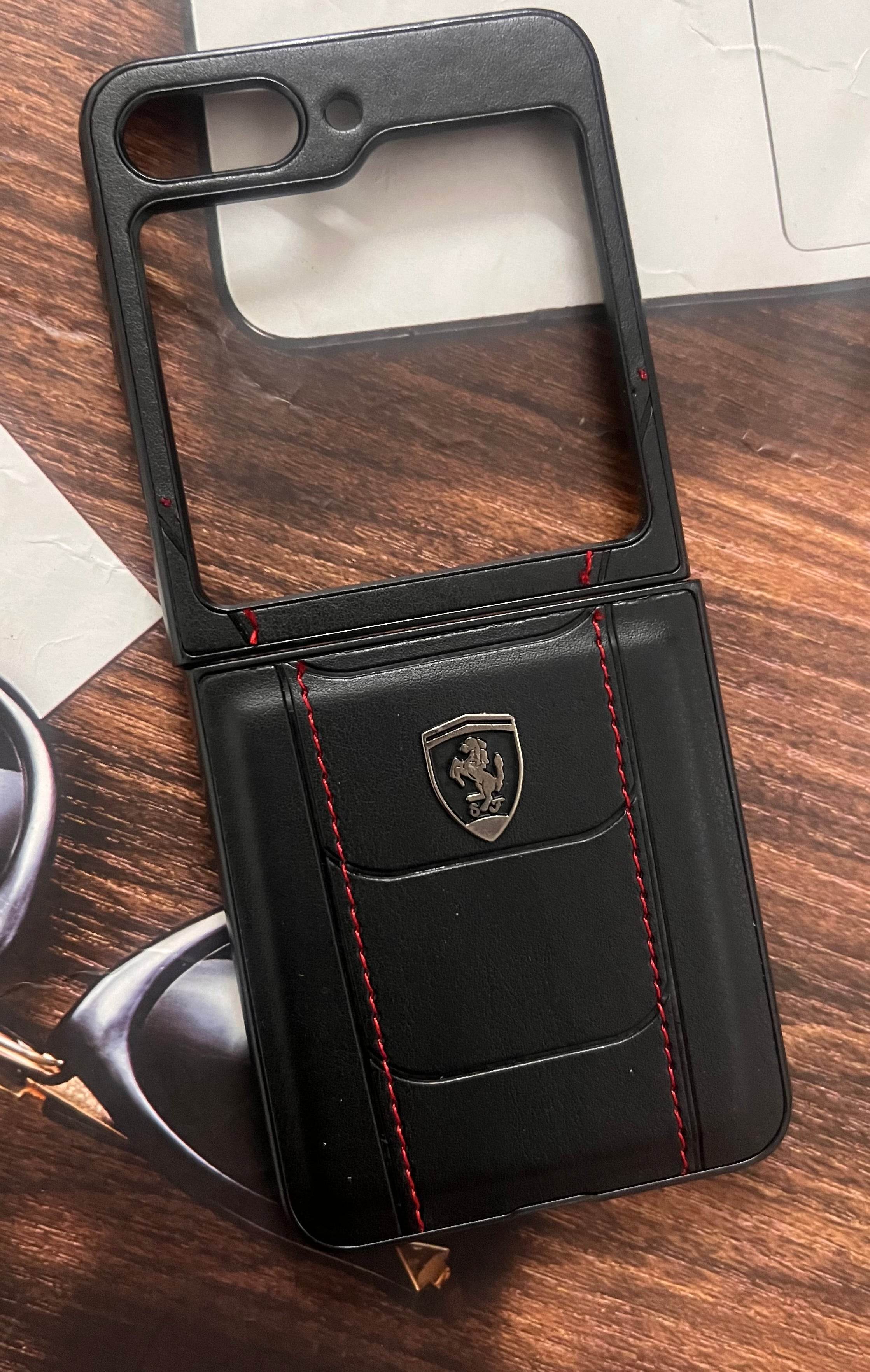 Samsung Z Flip 5 Premium Leather Finish Case Cover - Ferrari - Guleel