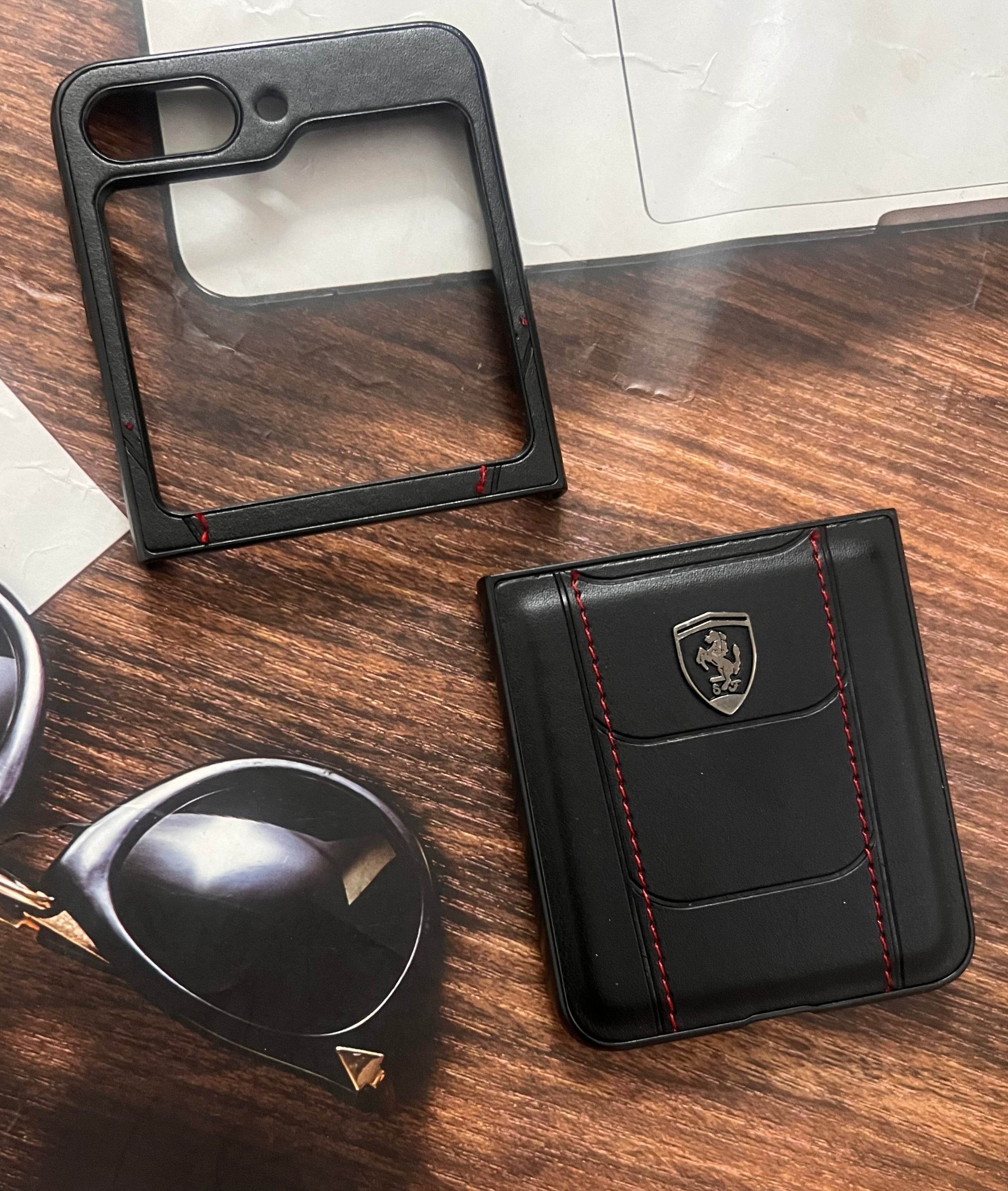 Samsung Z Flip 5 Premium Leather Finish Case Cover - Ferrari - Guleel