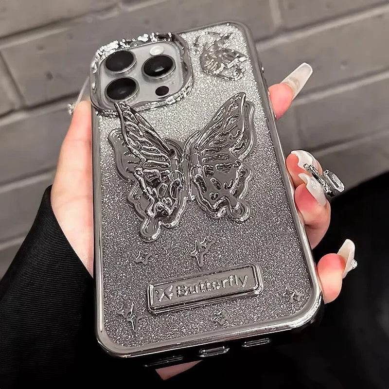 iPhone 15 Pro Max Premium Butterfly Silicone Case- Silver - Guleel