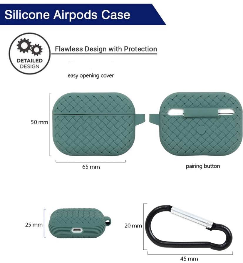 Airpod's Pro 2 Silicone Weaving Cartoon Silicone Case - Dark Green - Guleel