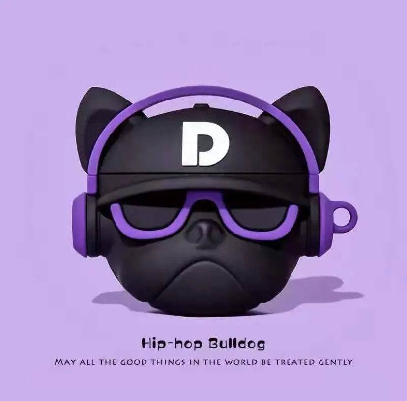 Airpod's Pro 2 Silicone Cute Music Bull Dog Cartoon Silicone Case - Lavender - Guleel