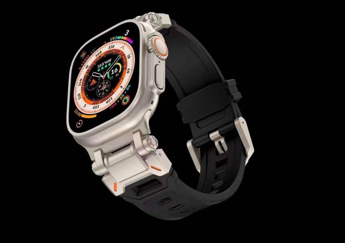 Premium Metal Stainless Steel Connector Silicone Strap iWatch Band 42mm 44mm 45mm 49mm Compatible for iWatch Ultra 2 Ultra SE2 SE Series 9 8 7 6 5 4 3 2 1 - Black - Guleel