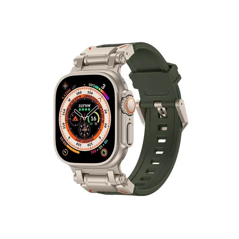 Premium Metal Stainless Steel Connector Silicone Strap iWatch Band 42mm 44mm 45mm 49mm Compatible for iWatch Ultra 2 Ultra SE2 SE Series 9 8 7 6 5 4 3 2 1 - Green - Guleel