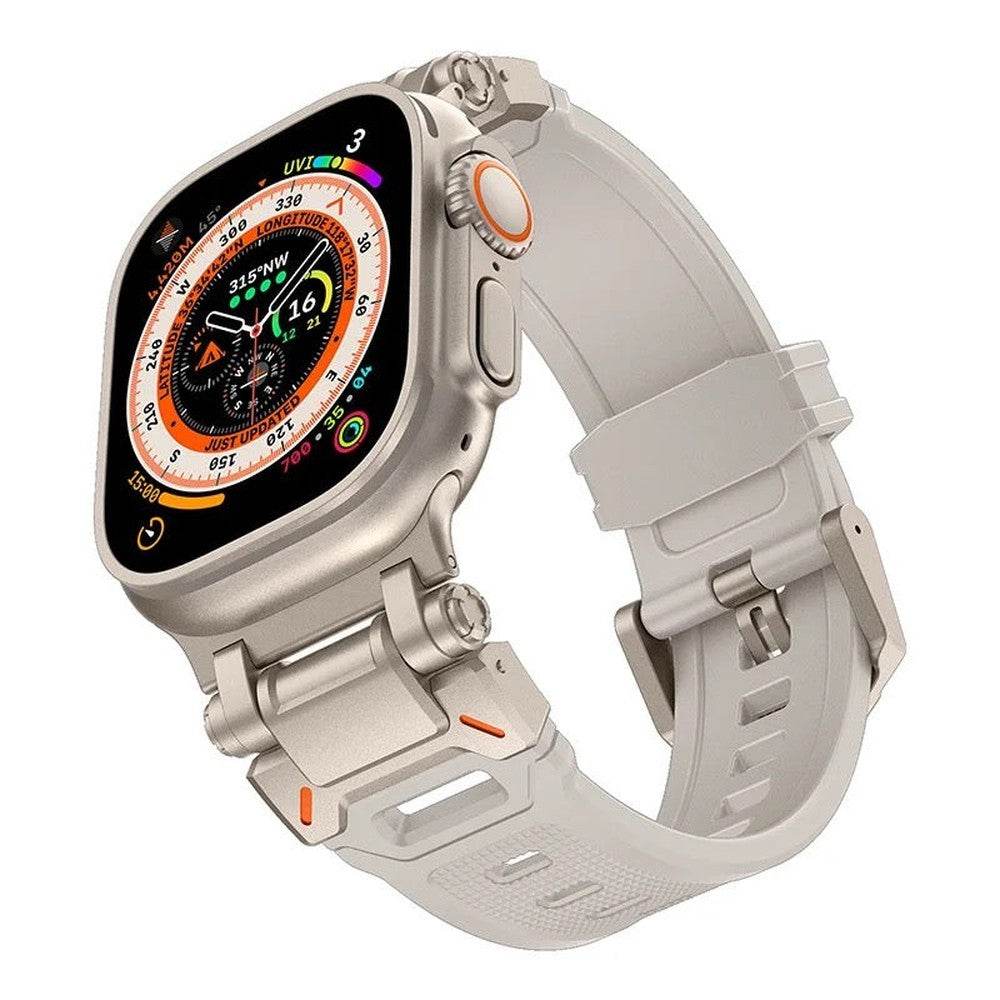 Premium Metal Stainless Steel Connector Silicone Strap iWatch Band 42mm 44mm 45mm 49mm Compatible for iWatch Ultra 2 Ultra SE2 SE Series 9 8 7 6 5 4 3 2 1 - White - Guleel