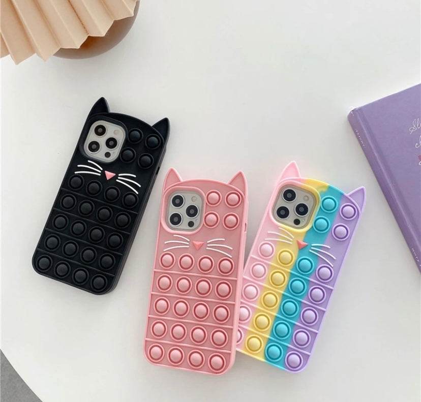 iPhone 11 Cute Cat Push Pop Fidget Silicone Case - Pink - Guleel
