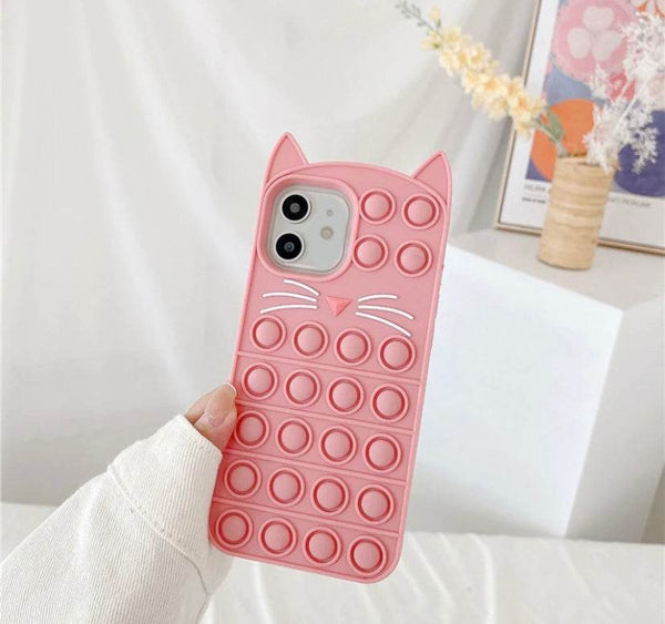 iPhone 12 Cute Cat Push Pop Fidget Silicone Case - Pink - Guleel
