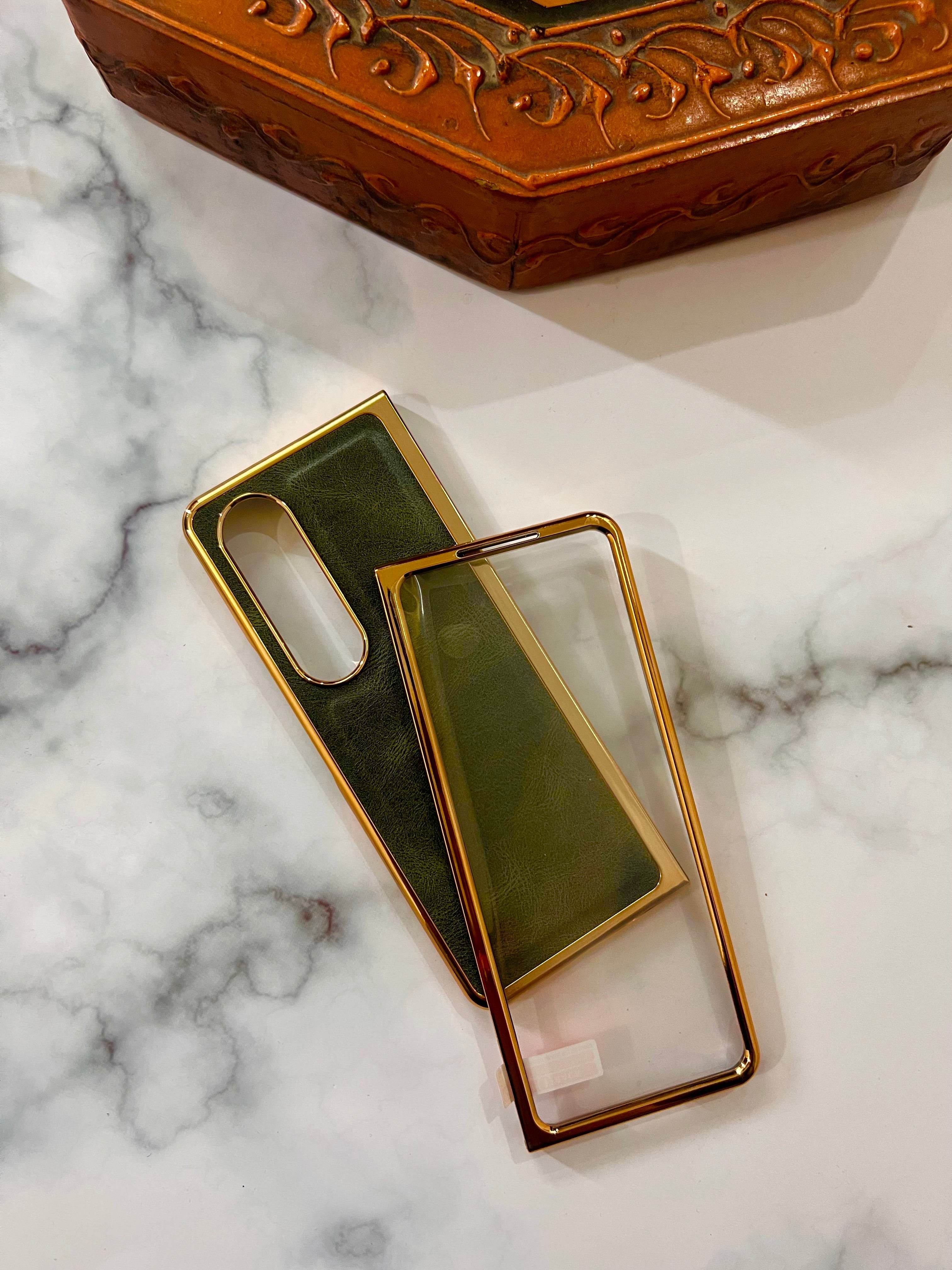 Samsung Galaxy Z Fold 4 Premium Leather Finish Cover -Dark Green - Guleel