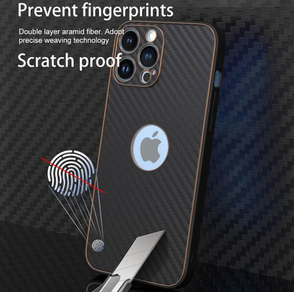 iPhone 13 Pro Premium Leather Finish Carbon Fibre Case - Dark Grey - Guleel