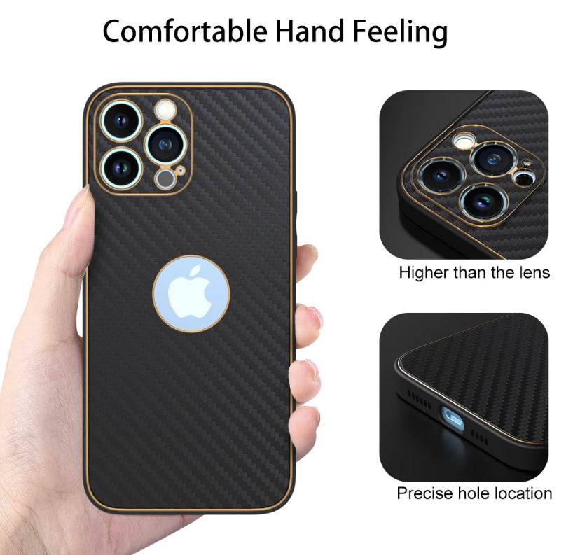 iPhone 13 Premium Leather Finish Carbon Fibre Case - Dark Grey - Guleel