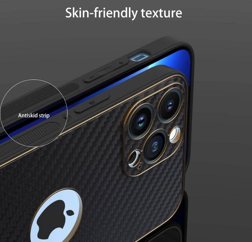 iPhone 13 Pro Premium Leather Finish Carbon Fibre Case - Dark Grey - Guleel