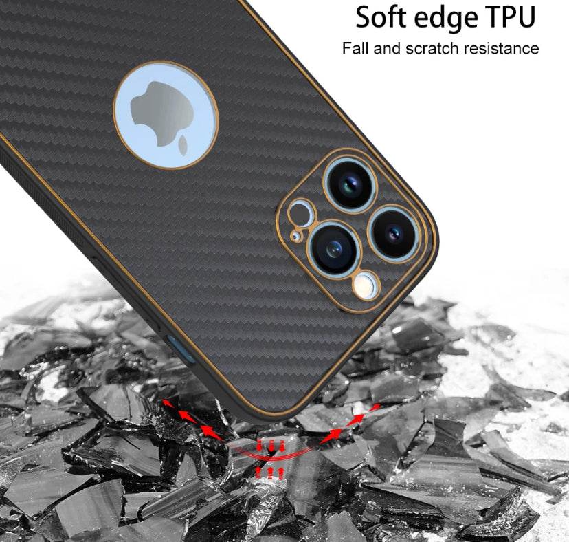 iPhone 13 Premium Leather Finish Carbon Fibre Case - Dark Grey - Guleel