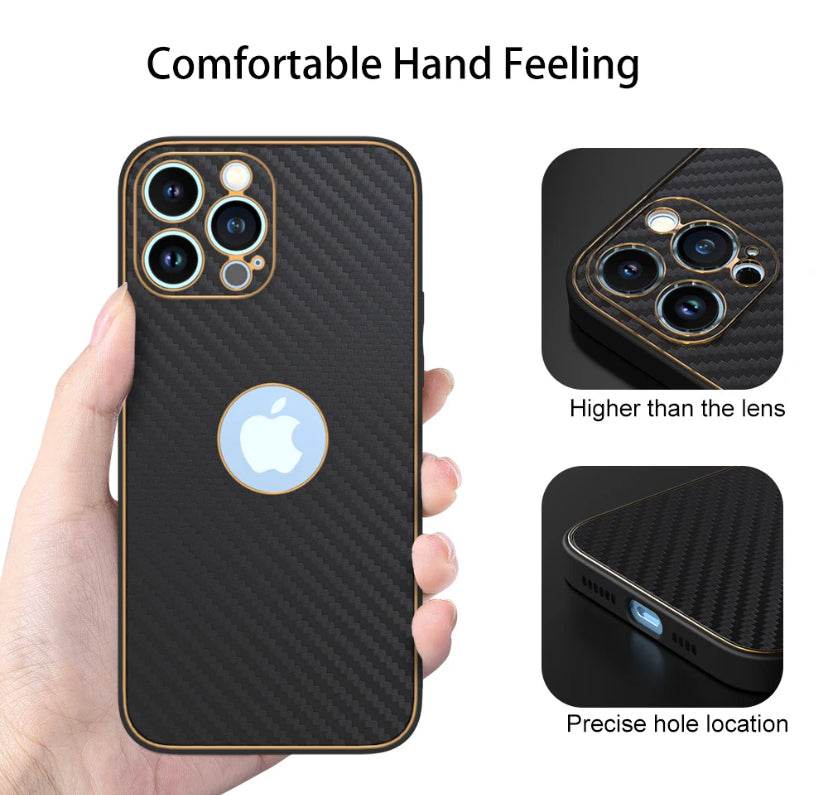 iPhone 13 Premium Leather Finish Carbon Fibre Case - Dark Grey - Guleel