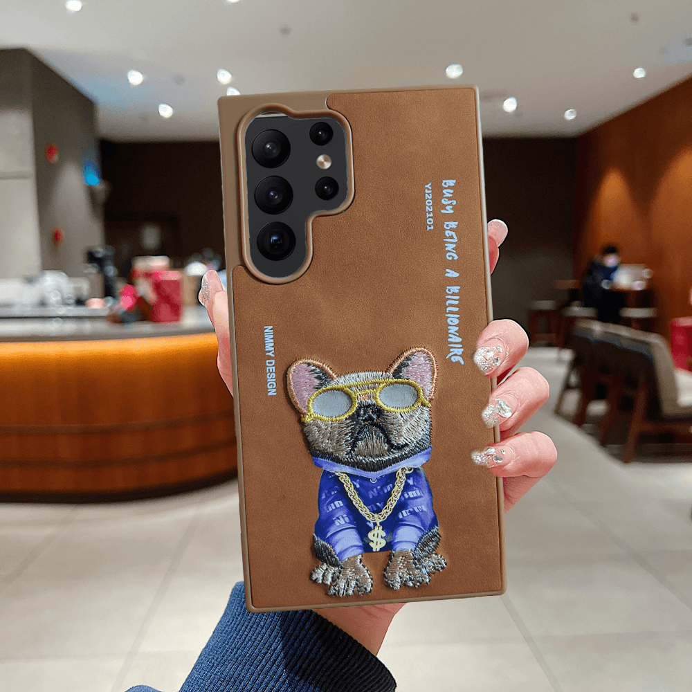 Galaxy S24 Ultra Premium Nimmy Series Leather Finish Case = Brown Bulldog - Guleel