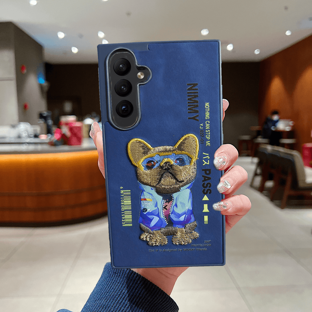 Galaxy S22 Premium Nimmy Series Leather Finish Case = Blue Bulldog - Guleel