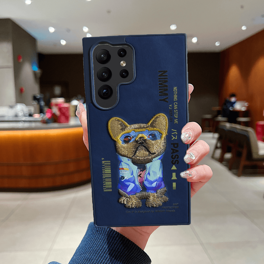 Galaxy S24 Ultra Premium Nimmy Series Leather Finish Case = Blue Bulldog - Guleel