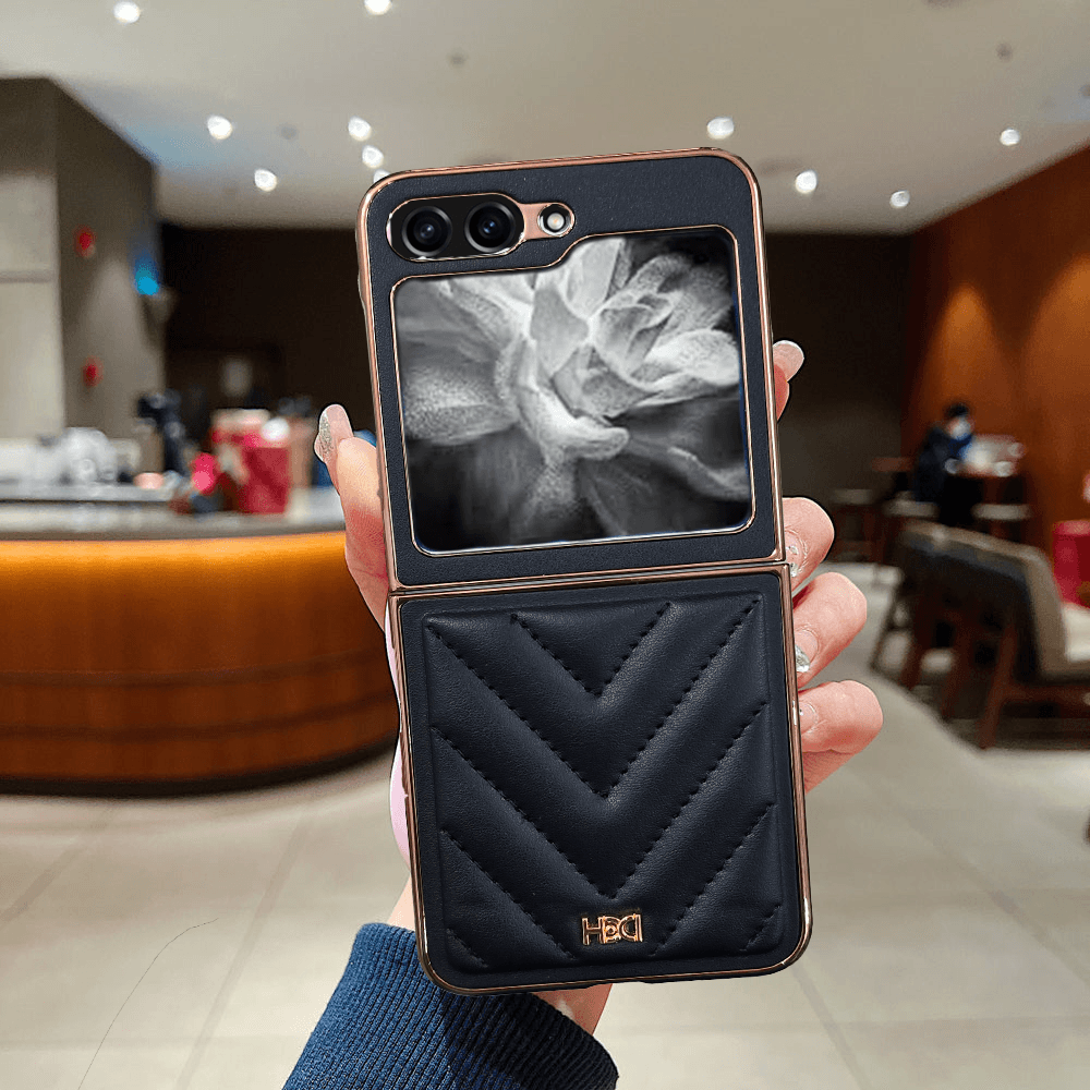 Samsung Galaxy Z Flip 5 Premium Cushion Leather Finish Case Black - Guleel