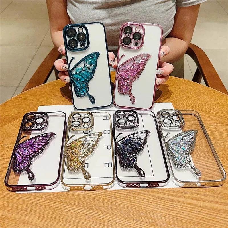 iPhone 15 Pro Max Premium Butterfly Glitter Shockproof Case = Black - Guleel