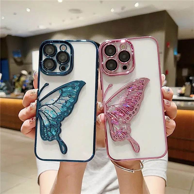 iPhone 15 Pro Max Premium Butterfly Glitter Shockproof Case = Pink - Guleel