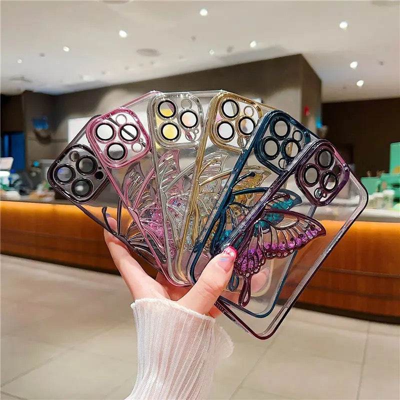 iPhone 15 Pro Max Premium Butterfly Glitter Shockproof Case = Silver - Guleel
