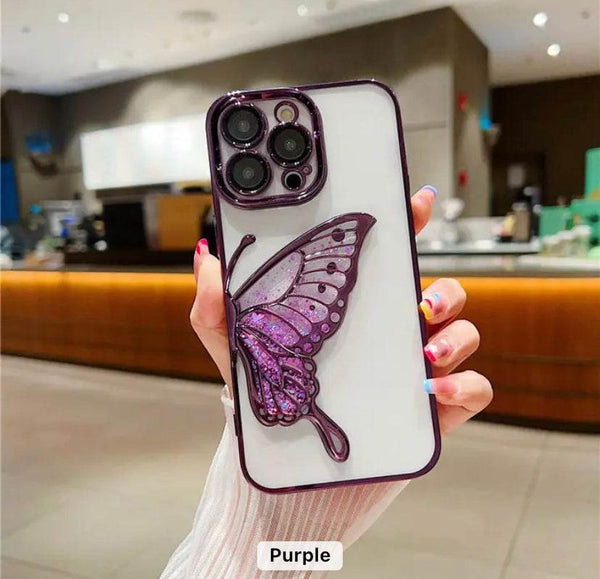 iPhone 15 Pro Max Premium Butterfly Glitter Shockproof Case = Pink - Guleel