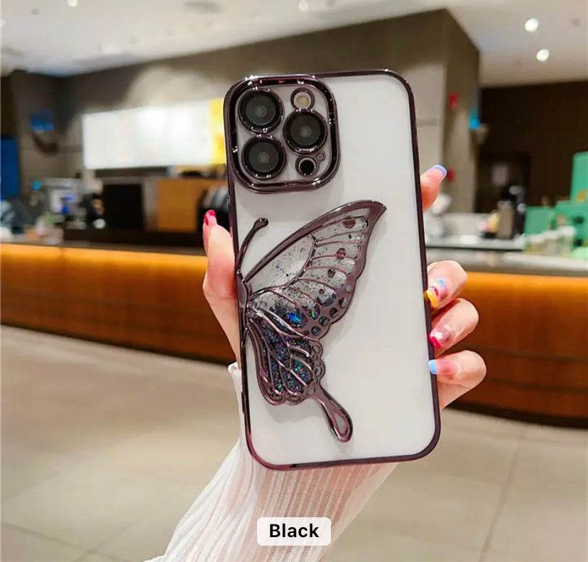iPhone 15 Pro Max Premium Butterfly Glitter Shockproof Case = Black - Guleel