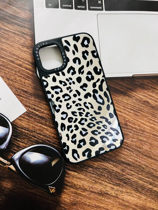 iPhone 12 Pro Max Premium Glass Reflective Mirror Finish Case - Leopard Design - Guleel
