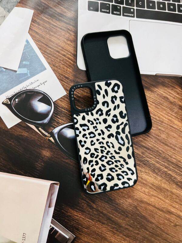 iPhone 12 Pro Max Premium Glass Reflective Mirror Finish Case - Leopard Design - Guleel