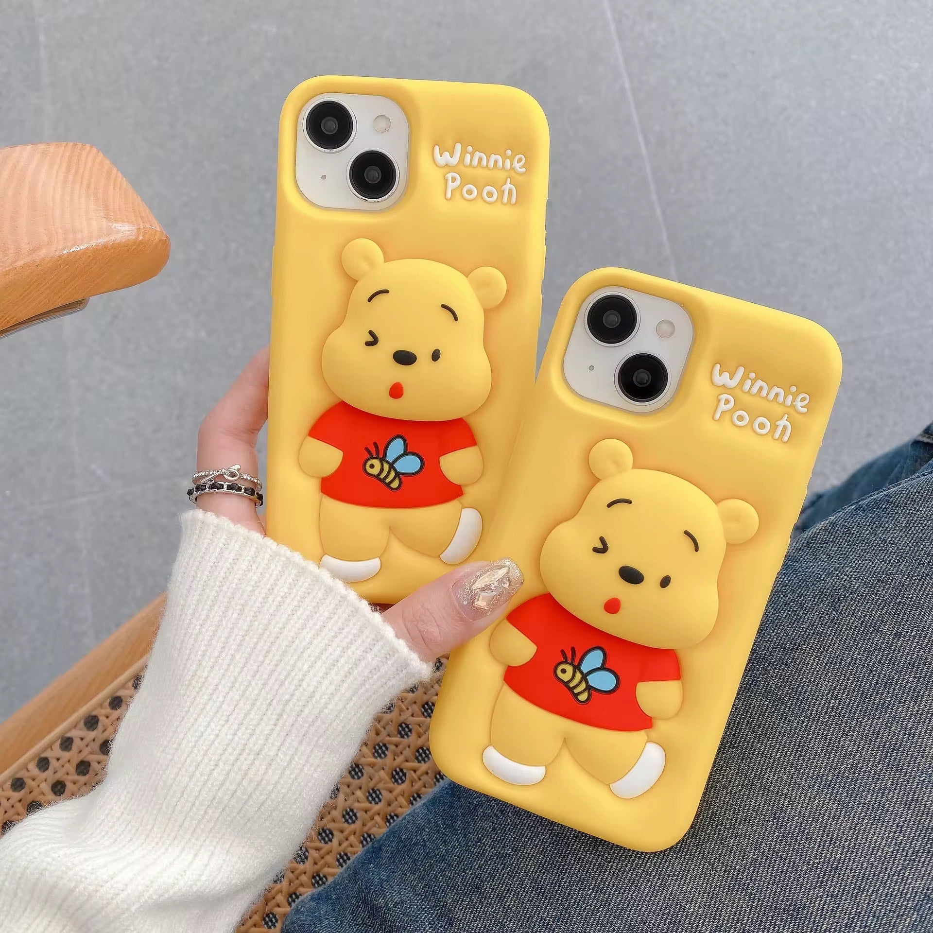 3D Cartoon Winnie the Pooh Yellow Soft Silicone Back Cover - Yellow