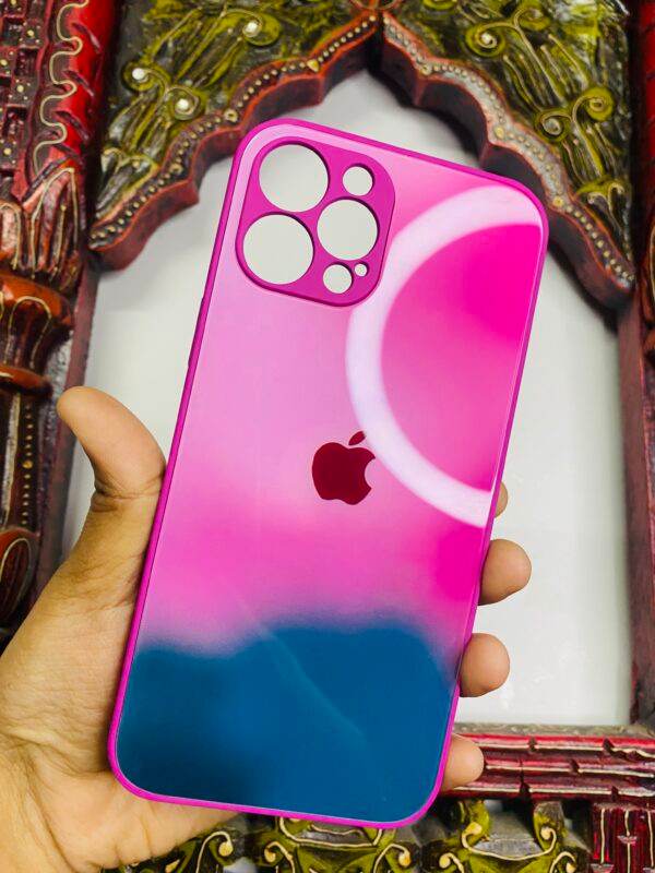 iPhone 12 Pro Max Premium Glass Finish Case - Pink Green - Guleel