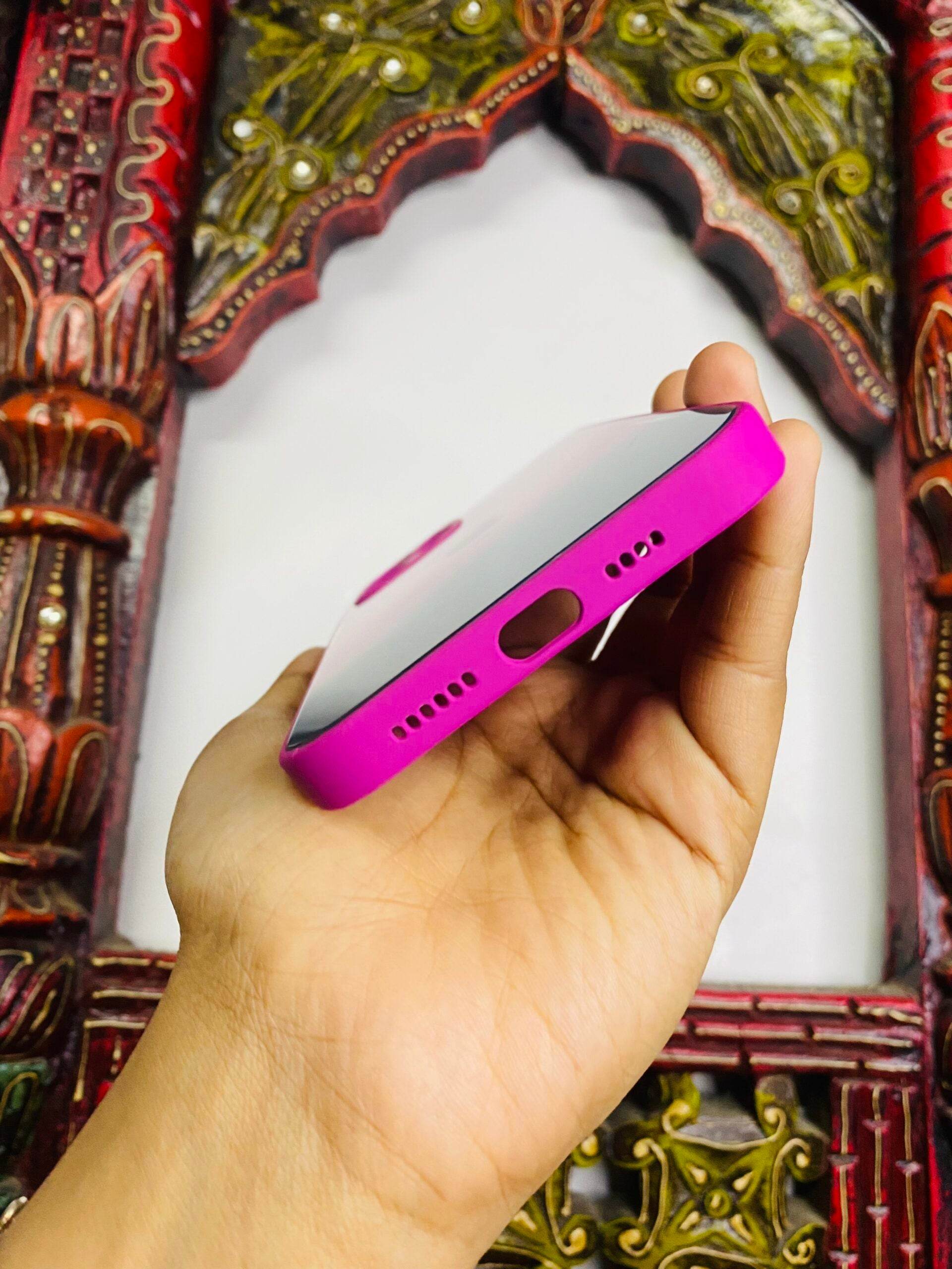 iPhone 12 Pro Max Premium Glass Finish Case - Pink Green - Guleel