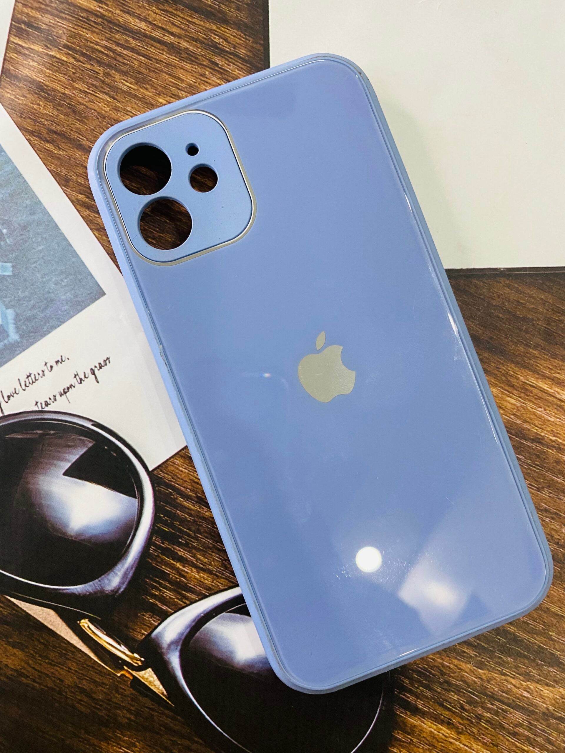 iPhone 12 Premium Glass Finish Camera Protection Case - Blue - Guleel