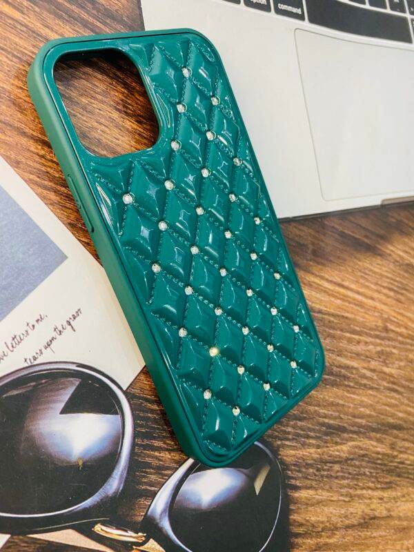 Premium Shockproof Square Diamond Back Cover - Dark Green - Guleel