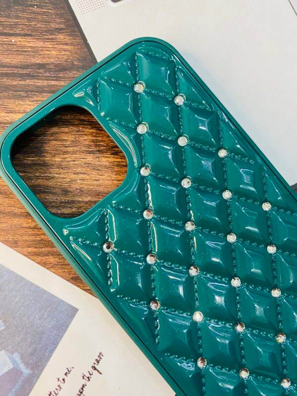 Premium Shockproof Square Diamond Back Cover - Dark Green - Guleel