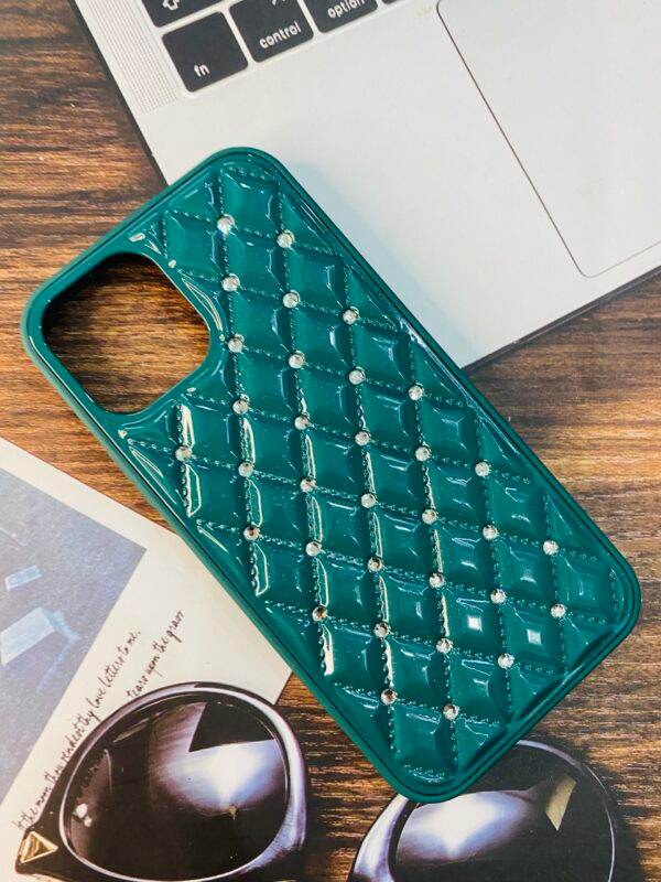 Premium Shockproof Square Diamond Back Cover - Dark Green - Guleel