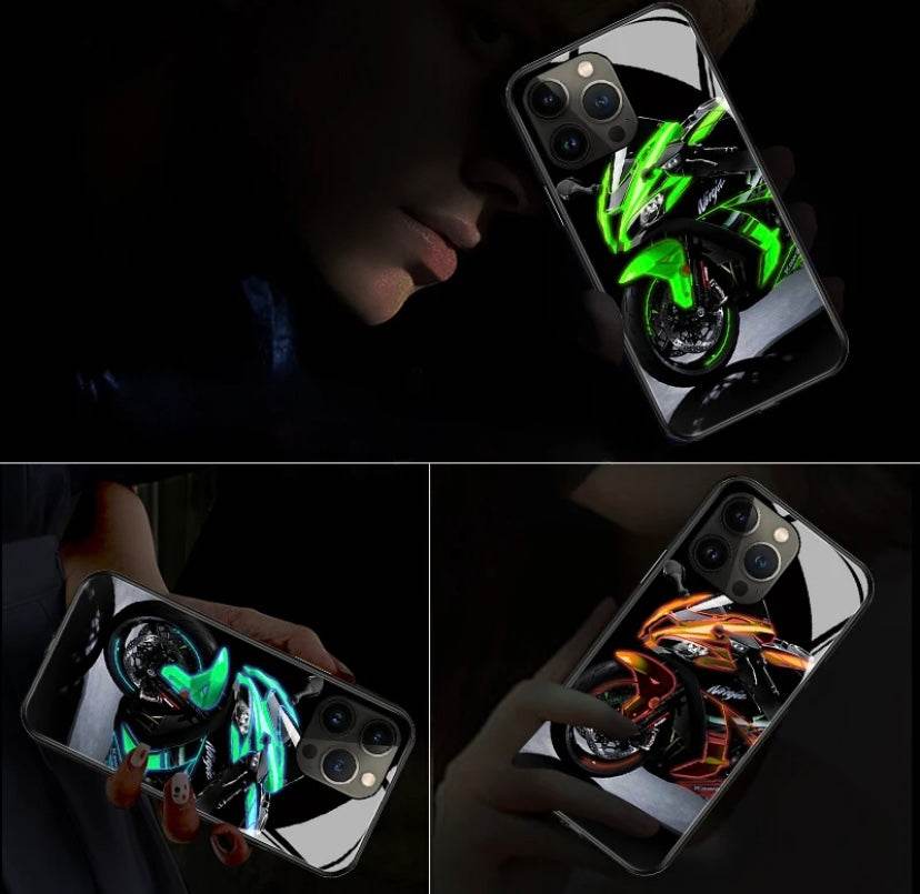 Iphone 14 Premium Led Light Shockproof Case - Bike Design - Guleel