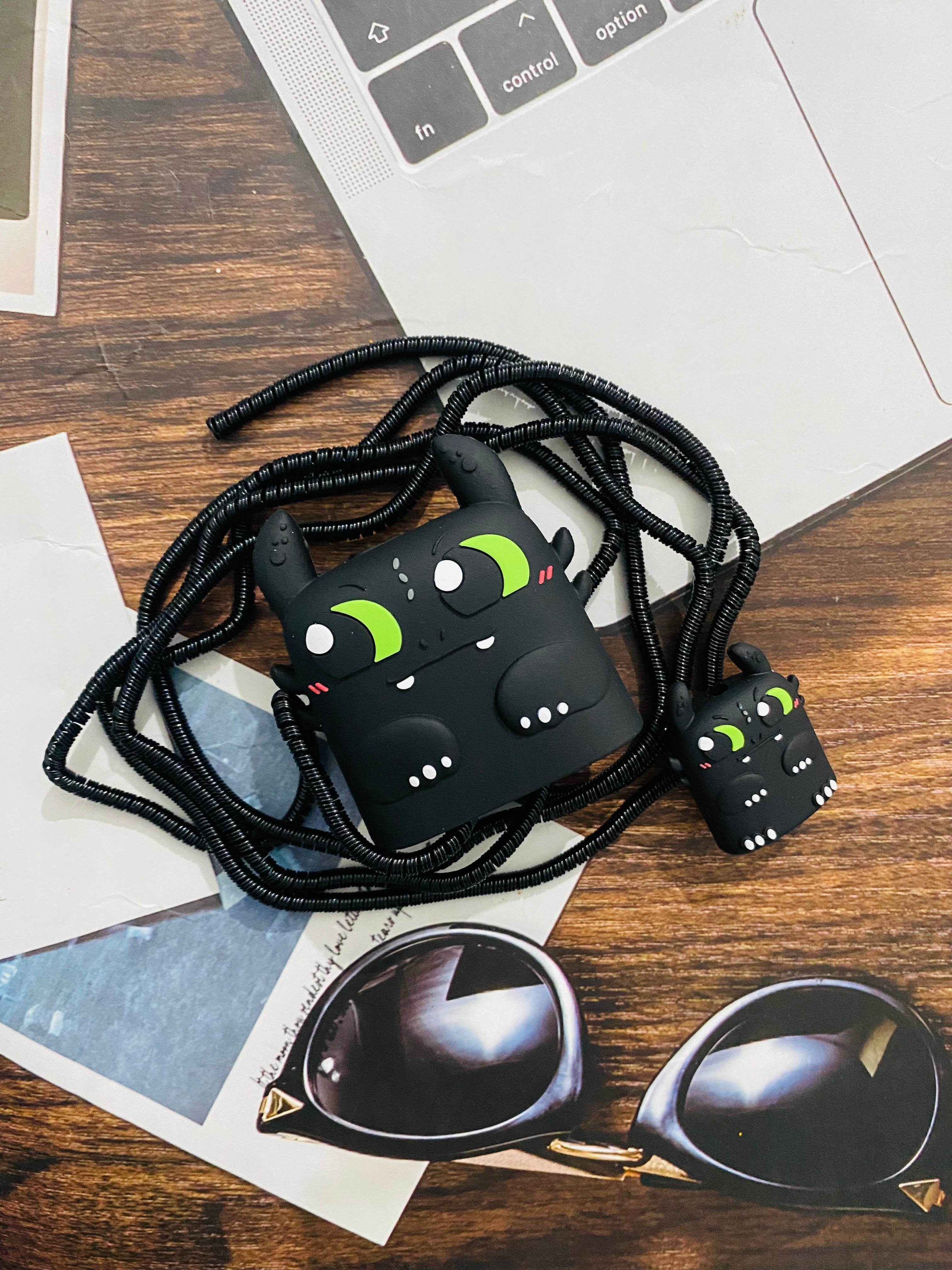 Silicone Cartoon iPhone Charger Case Cover for 18-20W Chargers -Black & Green Monster (with Wire cover) - Guleel