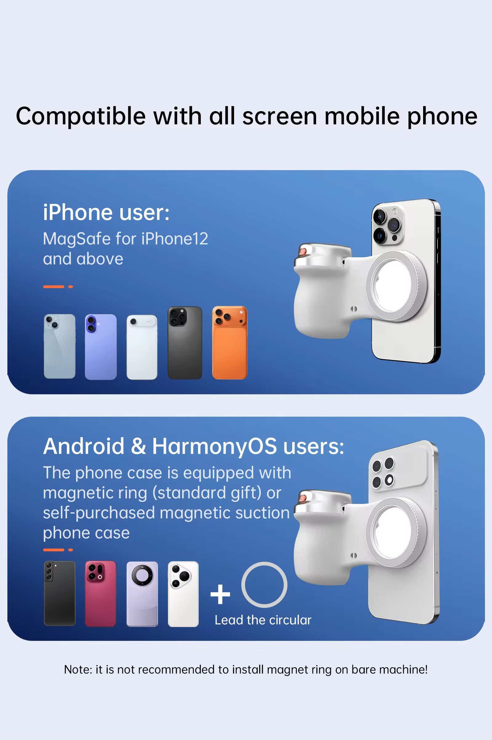 Magnetic Phone Camera DSLR Style Shutter Grip for Magsafe iPhone and Android with Wireless Shutter Button