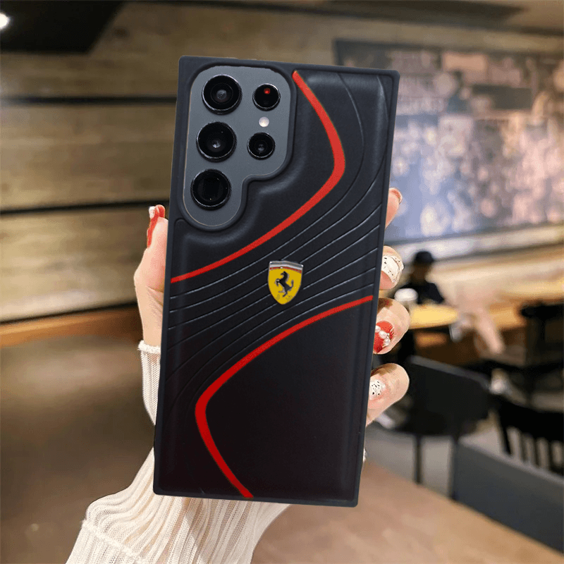 Samsung Galaxy S23 Ultra Premium Leather Finish Case - Ferrari Red Stripes - Guleel