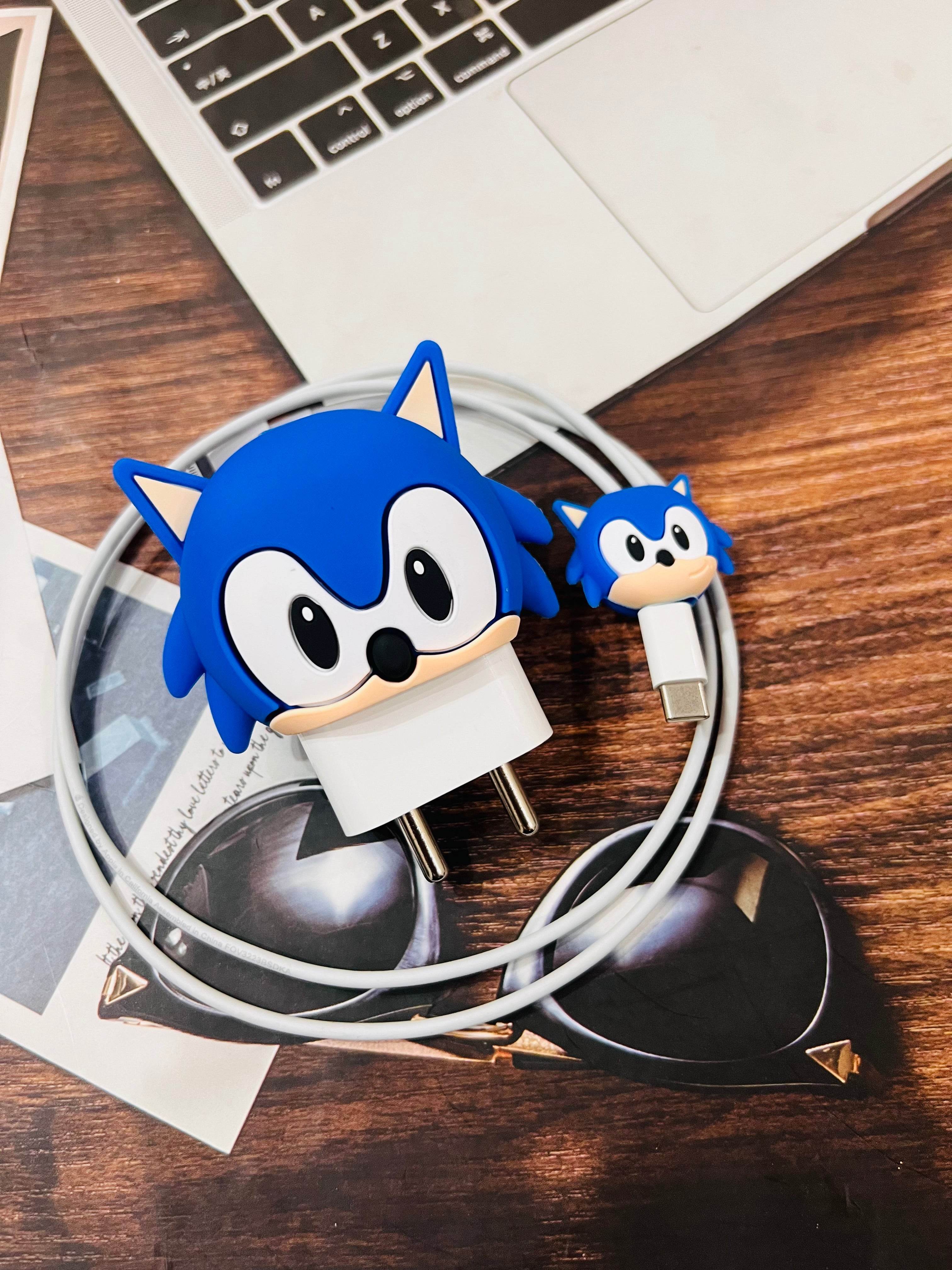 Silicone Cartoon iPhone Charger Case Cover for 18-20W Chargers - Cartoon Blue (with Wire Cover) - Guleel