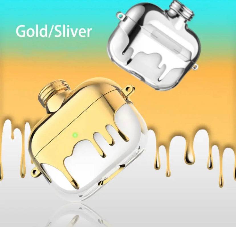 Airpod's 3 Cute Flow Dropping Style Transparent Silicone Case - Silver - Guleel